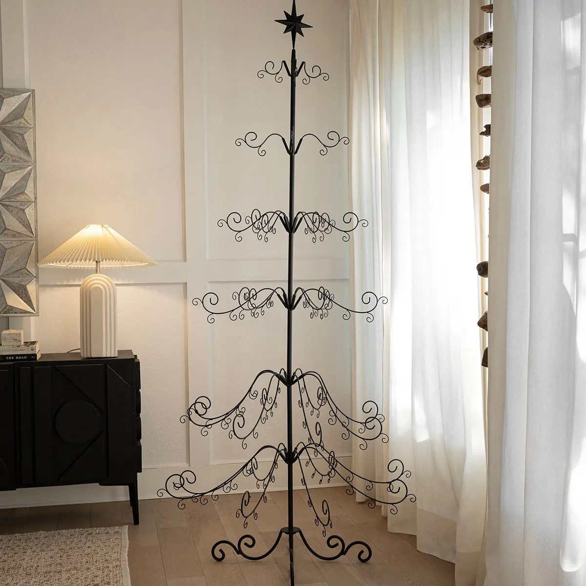 BARTON Sturdy Wrought Iron Christmas Tree Ornament Hanging Display Stand Holder - 6.4 ft Tall Freestanding Hall Tree Organiser with Wire Hooks, for Home Organization, Holiday Decor, with Stand, Freestanding Hall Tree Racks & Displays