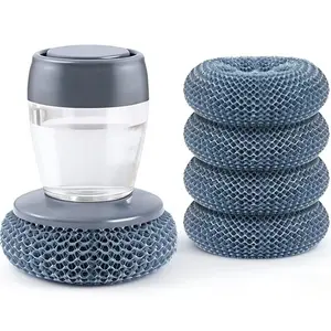 Multifunctional Kitchen Pot Cleaning Brush, Press-Button Automatic Liquid Dispenser, Pet Ball Brush, Durable & Safe for Pots, Household Cleaning Tool