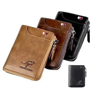 RFID Blocking Slim Leather Wallet - Multi-Card & ID Slots, Waterproof Zipper