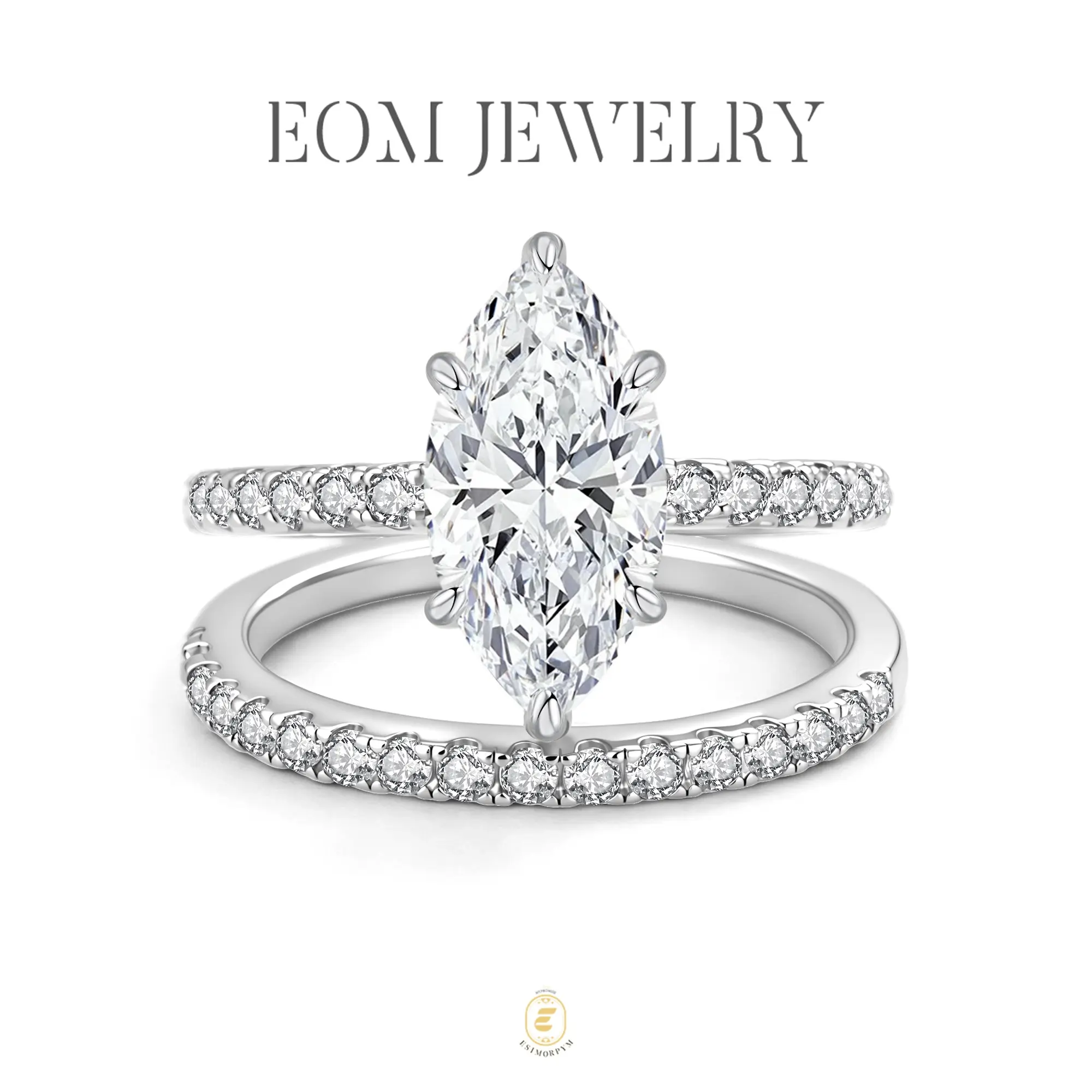 Everlasting Vow Marquise Bridal Ring Set Sparkling Stackable Eternity Band for Women Wedding Engagement Anniversary Valentine's Day Birthday Gift Daily Wear