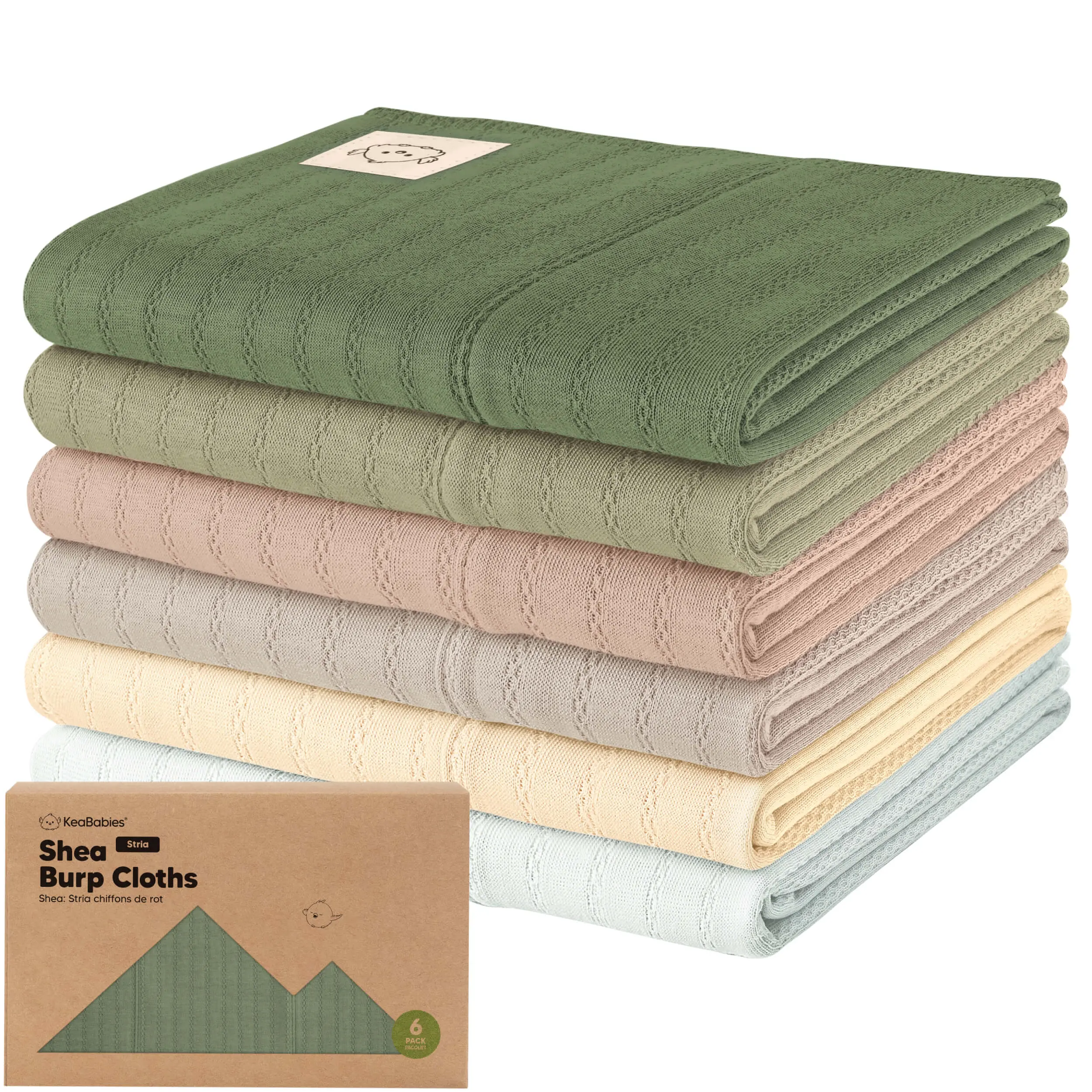 KeaBabies Organic Cotton Burp Cloths Baby Girl, Boy - 6-Pack Large Burping Clothes for Babies, Spit Up Rags, Super Soft & Absorbent Newborn Wash Towels, Gender Neutral, Non-Shrink (Stria)