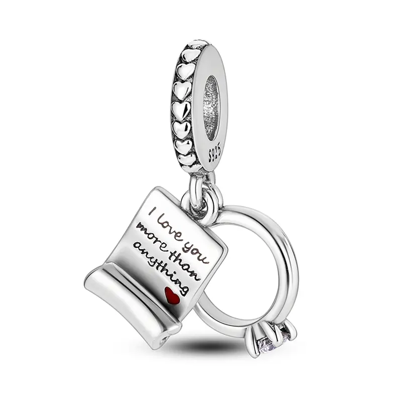 MULA Romantic Wedding Vow Scroll Charm Pendant, 925 Silver-Plated with Red Enamel & Cubic Zirconia, Durable for Daily Wear, Pandora-Compatible Personalized Jewelry with Letters, Engagement Ring Accessory Gift for Girls (Charms & Pendants for Women), Girl,