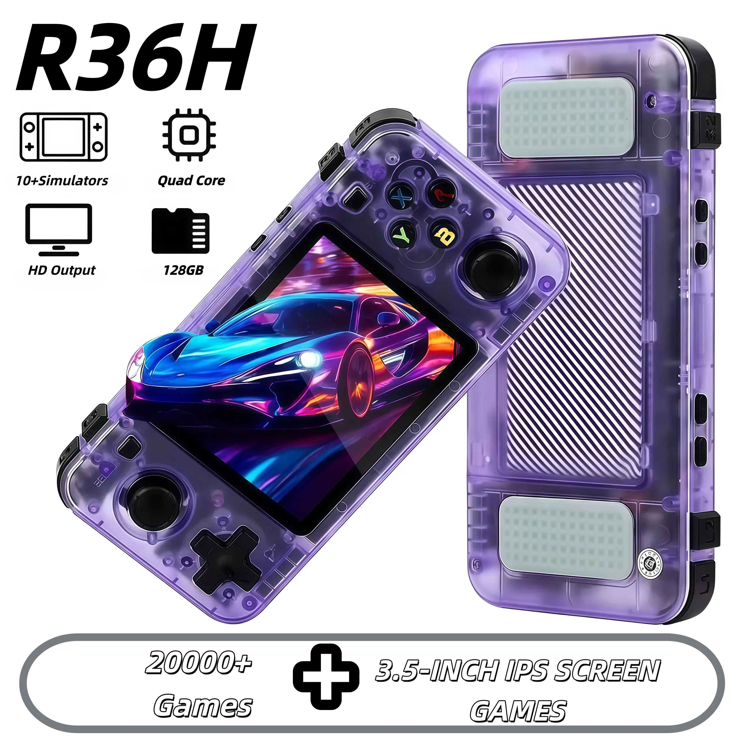R36H Retro Handheld Game Console with Linux OS 3000mAh Battery 128GB Storage 20,000 Classic Games Built-in Emulators Perfect Holiday Gift - Device, Protection Protection Device
