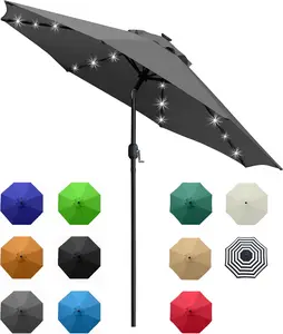 [Memorial day deals] Summervibes 9' Solar LED Lighted Umbrella with 8 Ribs Adjustment and Crank Lift System for Patio,Terrace, Backyard, Garden, Courtyard, Swimming Pool, Lawn【without base】