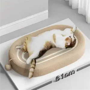 3-In-1 Cat Scratch Board Mattress Non-Slip Oval Design 24x15x3.5 Inch Durable Natural Sisal Claw Mattress & Plush Nest Mattress Load Bearing 20lbs Protective Furniture Compatible Car Seat Pet Comfort Sitting Area Curved Design Classic Scratching Posts