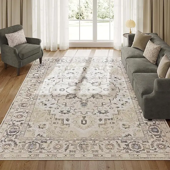 SONGMICS Decorative Rug Mat, Non-Slip Traditional Vintage Area Rug, Machine-Washable for Bedroom, Living Room