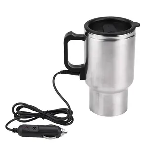 12V 450ml Electric Incar Stainless Steel Travel Heating Cup Coffee Tea Car Cup Mug with Vacuum Insulation & Indicator Light Portable for Road Use Water Bottles Cover Tumbler - Drinkware, Flasks, Car Accessory Insulated