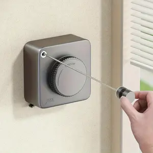 Retractable Heavy-Duty Clothes Drying Line - 15.1 Feet Long, Non-Sagging, Wall Mounted, Stainless Steel, Indoor and Outdoor Use, Gray Color Laundry Metal Laundry Metal