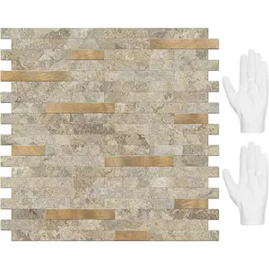 STICKGOO 10PCS Peel and Stick Backsplash, Stick on Backsplash for Kitchen/Bathroom, PVC Mixed Metal Gold Self Adhesive Wall Tiles Decorative Wallpaper