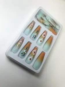 Summer Loading Orange and Blue Ombre Coffin Press On Nail Set
