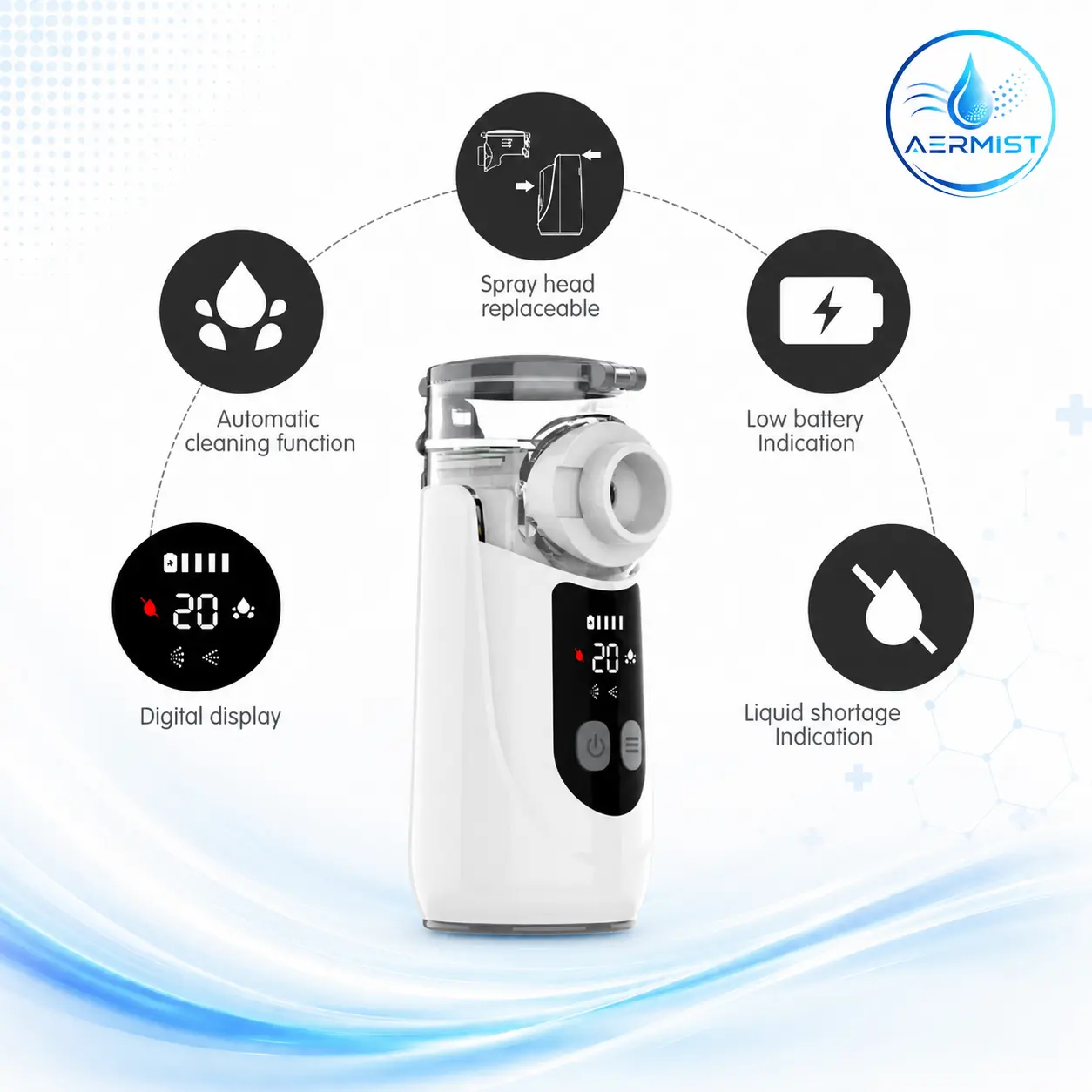 Handheld Portable Mist Device with Digital Display, Quiet Operation, Self-Clean Mode, Rechargeable for Home & Travel respiratory care include battery self-cleaning function rechargeable ultrasonic nebulizer rechargeable mesh nebulizer tiktokshopspringglow