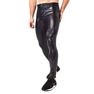 Kapow Meggings  Black Mamba Holographic Glitter Men's Leggings - Tight Fitting, Ultra-Lightweight, 4-Way Stretch Spandex for Gym & Festivals