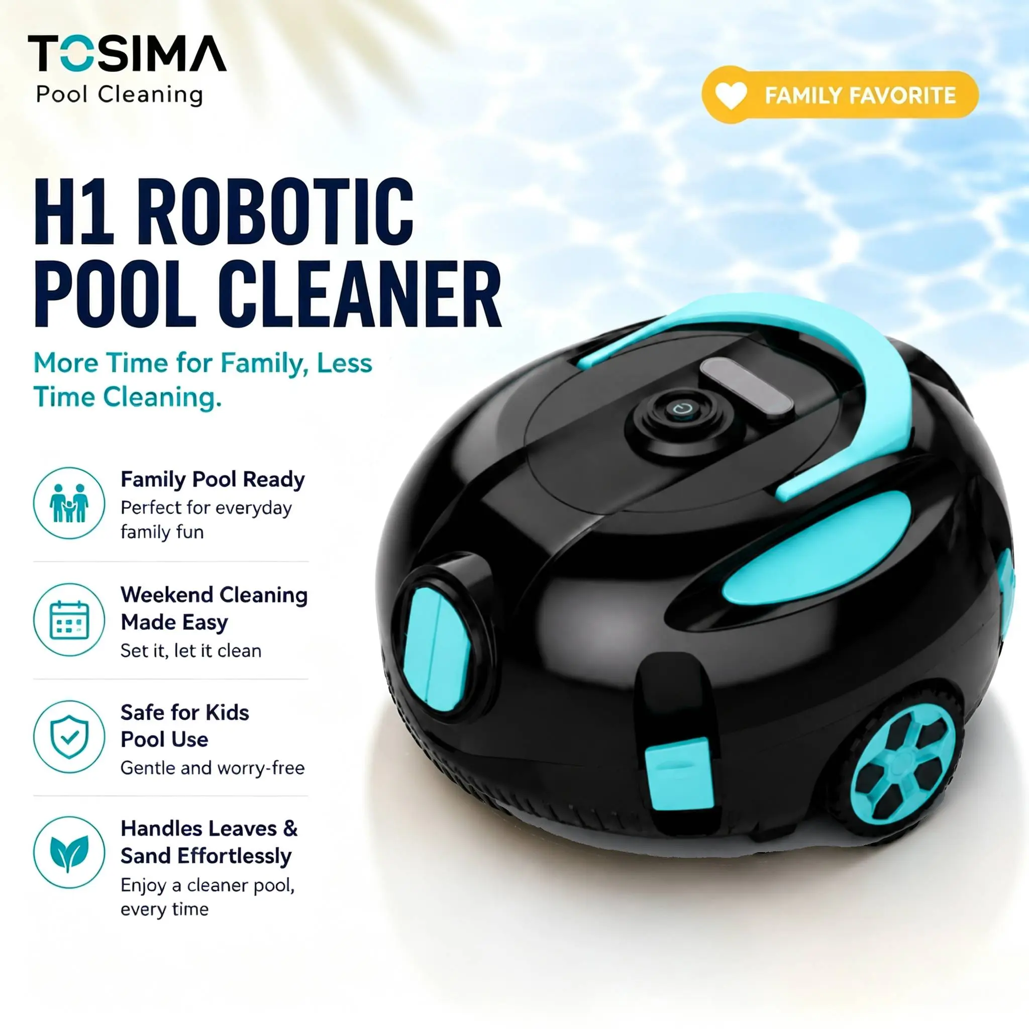 Tosima Cordless Robotic Pool Cleaner H1, Automatic Vacuum for Above/Inground Backyard Pools, Dual-Motor Power, Fine Filter, Auto-Parking, Smart Cleaner for Leaf, Sand & Debris