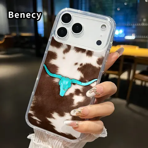 Magnetic Phone Case for iPhone 17 Pro Max 16 Plus 15 14 13 12 11 Air E Cowhide Turquoise Skull Pattern Acrylic Back Silicone Edges Scratch-resistant Skin-friendly Feel Cover for boy girl