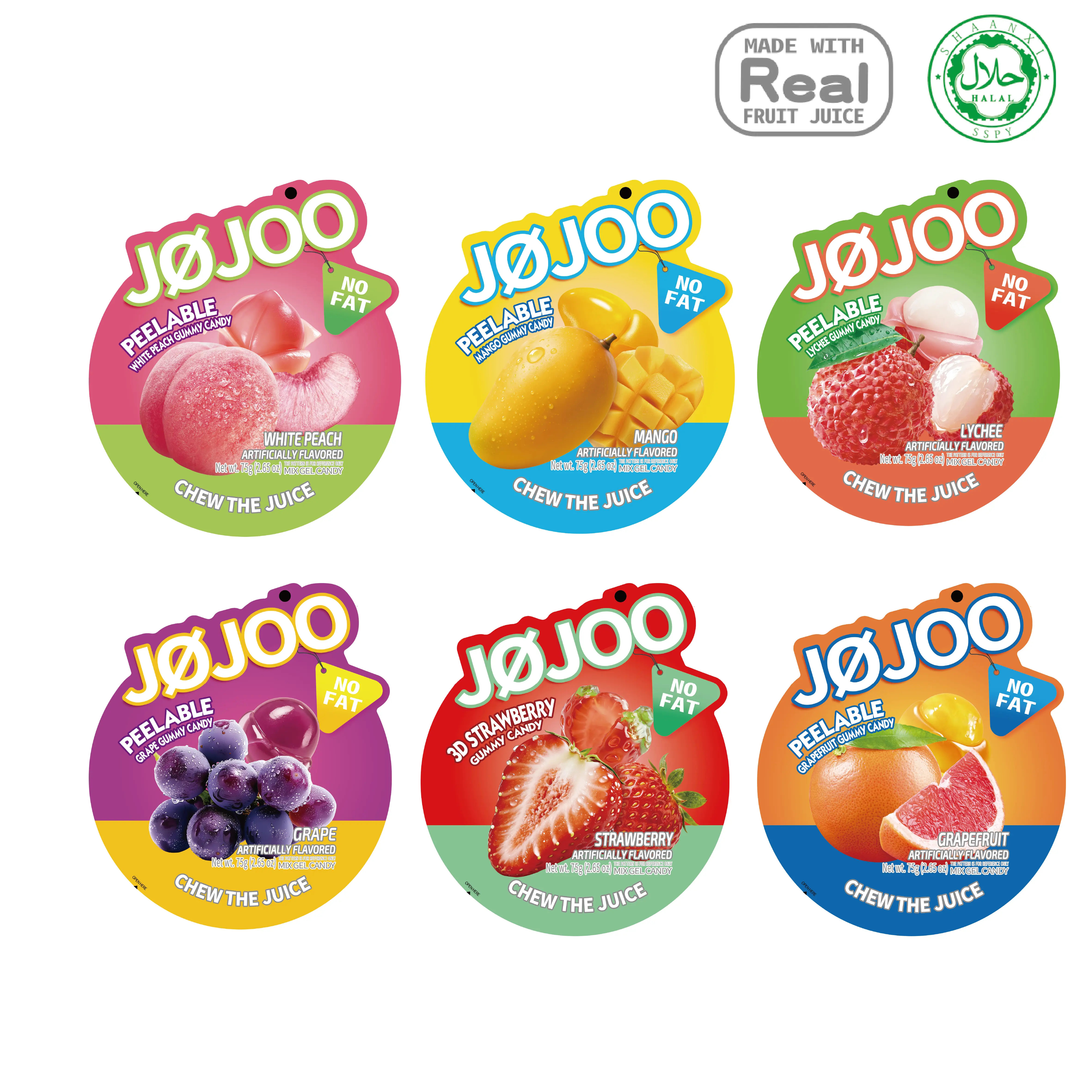 JØJOO Halal Gummy Candy, Peelable & 3D Chewy Candy, Made with Real Fruit Juice, 4.93 oz