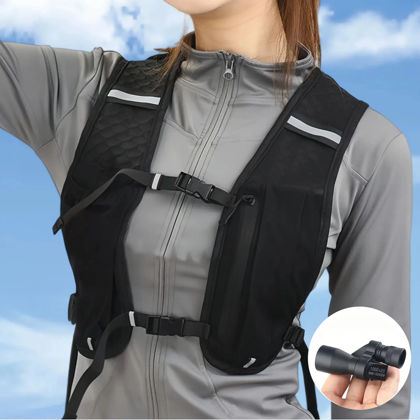 Running Vest Backpack + Mini Telescope, Lightweight Sports Vest with Multifunctional Portable Storage Bag, Trail Running Backpack for Outdoor  Sport, Unisex Fitness Hiking Running Gear adjustable chest strap