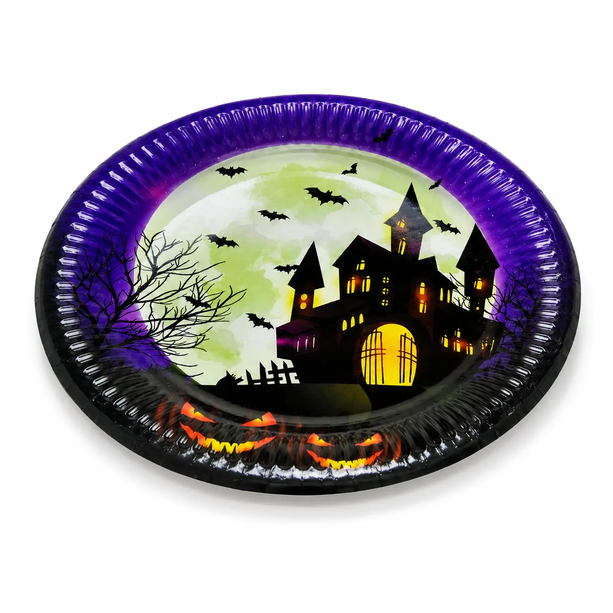 Spooky Haunted House Halloween Party Plates, Holiday Printed Disposable Tableware For Gathering Serving