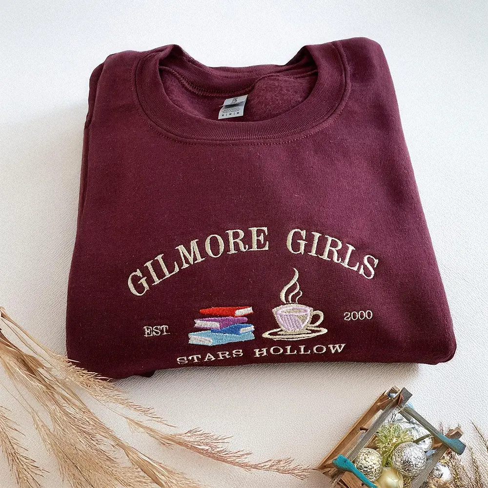 Stars Ha.llow Embroidered Sweatshirt, Gilmore Girl Crewneck, Book Lover Crewneck, Book & Coffee, Friend Gift