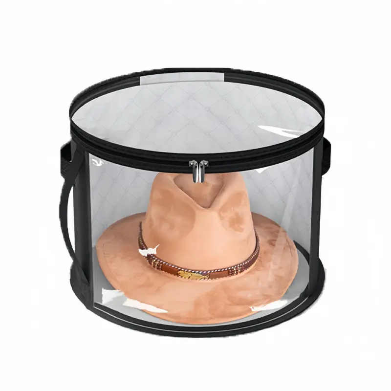 [Hat box] Black large-capacity Home Storage hat storage bag, top side with window, foldable, sturdy handle, cowboy hat, baseball cap, beach hat storage bag, can hold up to 7 pieces, Durable lightweight organizer