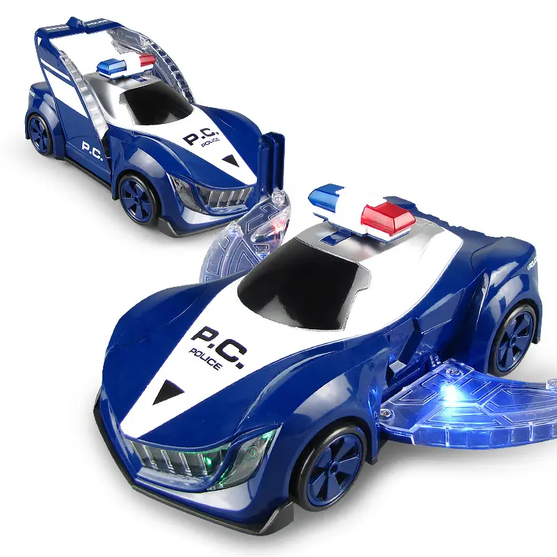 Cool Interactive Electric Auto Transforming Police Car Rotating Toy with Light and Music for Toddlers Perfect Gift for Xmas