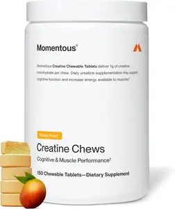 Momentous Creatine Chews - Creatine Monohydrate - Supports Strength, Lean Muscle, & Recovery for Men & Women - NSF Certified for Sport - 150 Chewable Tablets - Mango