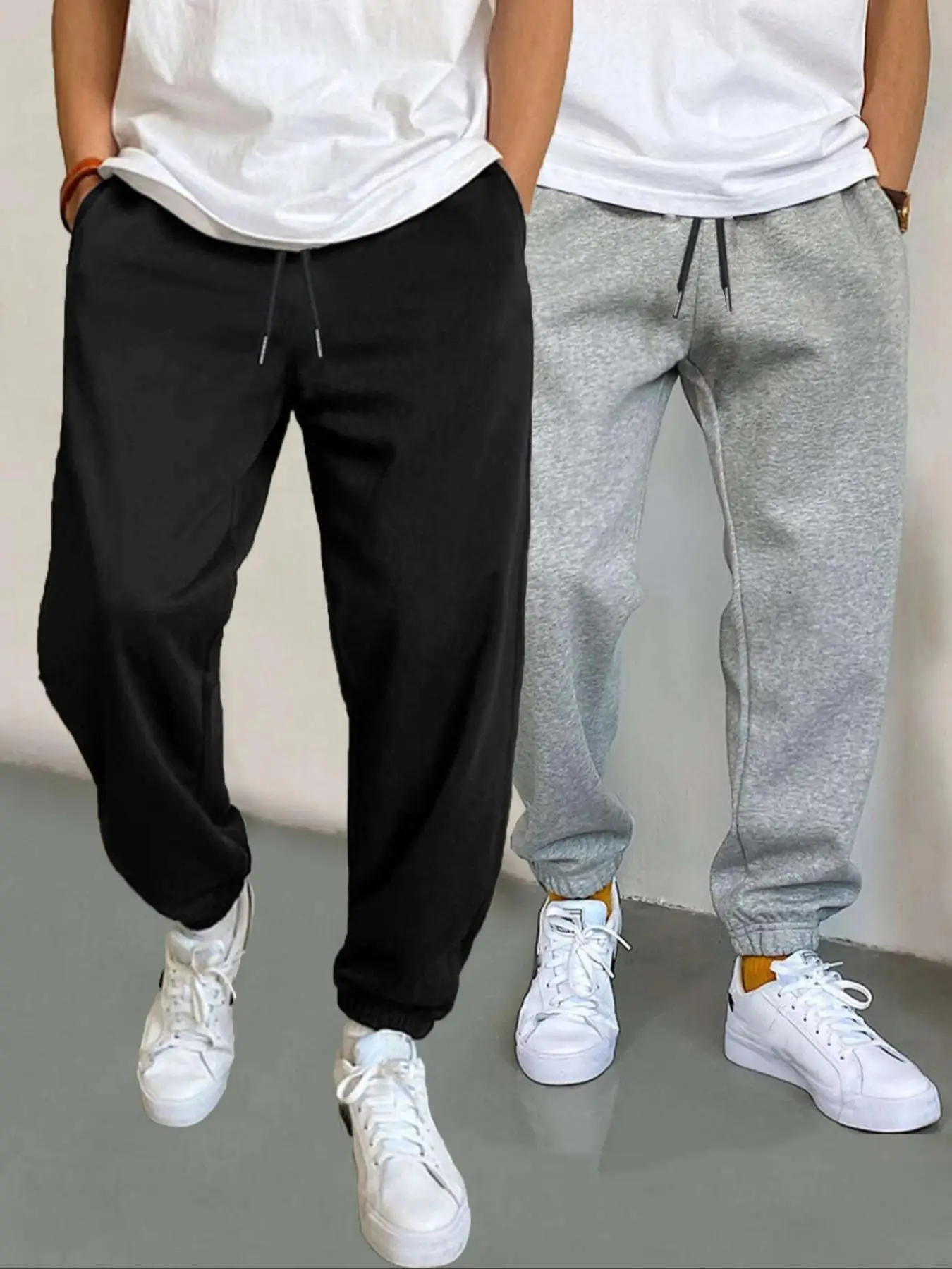Men's Pocket Drawstring Sweatpants, Regular Fit Casual Plain Trousers, Lounge Lazy School Outfit, Menswear, Clothing