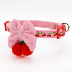 Cherry Cat Collar - Plush Bow Breakaway Cute Adjustable Collar