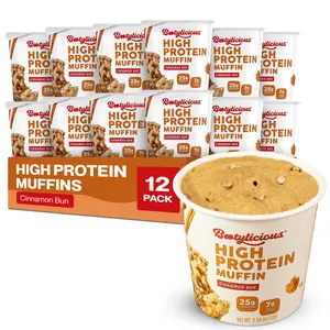 Bootylicious High Protein Muffins, Cinnamon Bun, 12 Pack, 25g Protein, 7g Net Carbs