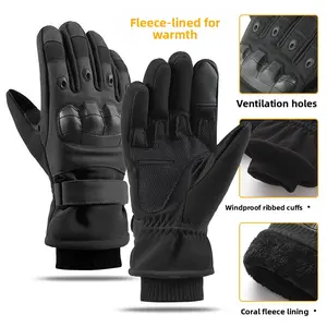 Winter Thermal Tactical Gloves for Men Soft Rubber Shell Fleece-Lined Full-Finger Touchscreen-Compatible Ultra-Fiber Outdoor Cycling Cold-Resistant with Ventilation Holes and Windproof Cuffs