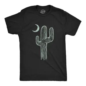 Mens Cactus Moon T Shirt Cute Desert Night Graphic Novelty Tee Mens Funny T Shirts Cool Vintage Fashion T-Shirt Gift Classic Menswear Funny Camping Short Sleeve Novelty Tees for Guys Black