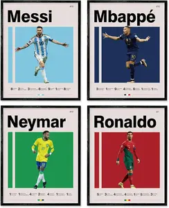 Soccer Posters Messi Ronaldo Mbappé & Neymar Famous Football Superstar Poster Sports Decor for Boys Bedroom Wall Art Living Room Office Decor