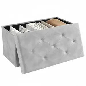 Foldable Storage Bench with 660 lb Capacity, Storage Ottoman, Foldable PVC Bench with Cushion for Living Room, Bedroom, Entryway