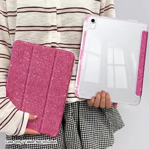 Pink/Purple glitter iPad case with stand, for iPad Air 4/5/6/7, iPad 10/11, iPad 9/8/7 10.2", iPad Pro 11, mini 6/7, iPad Air (M2/M3) 11"/13". Foldable, with pen slot, auto sleep/wake, 3-fold stand, shockproof, acrylic hard shell, lightweight Tablet Cover