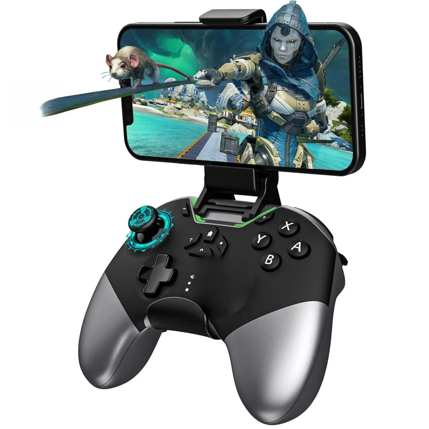Bluetooth Controller for Switch/PC/iPhone/Android/Apple Arcade MFi Games/TV/Steam, Hall Effect Joysticks Wireless Game Controller Gamepad with/Phone Clip/Lock Speed/Macro/6-Axis Gyro/Dual Motors/Turbo