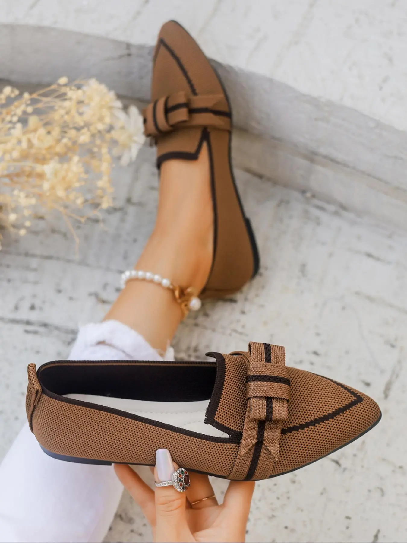 Women's Netted Ballet Flats, Casual Flat Shoes, Round Toe Mary Jane Shoes with Adjustable Strap, Comfortable Knit Slip-On Sneakers, Daily Wear Footwear