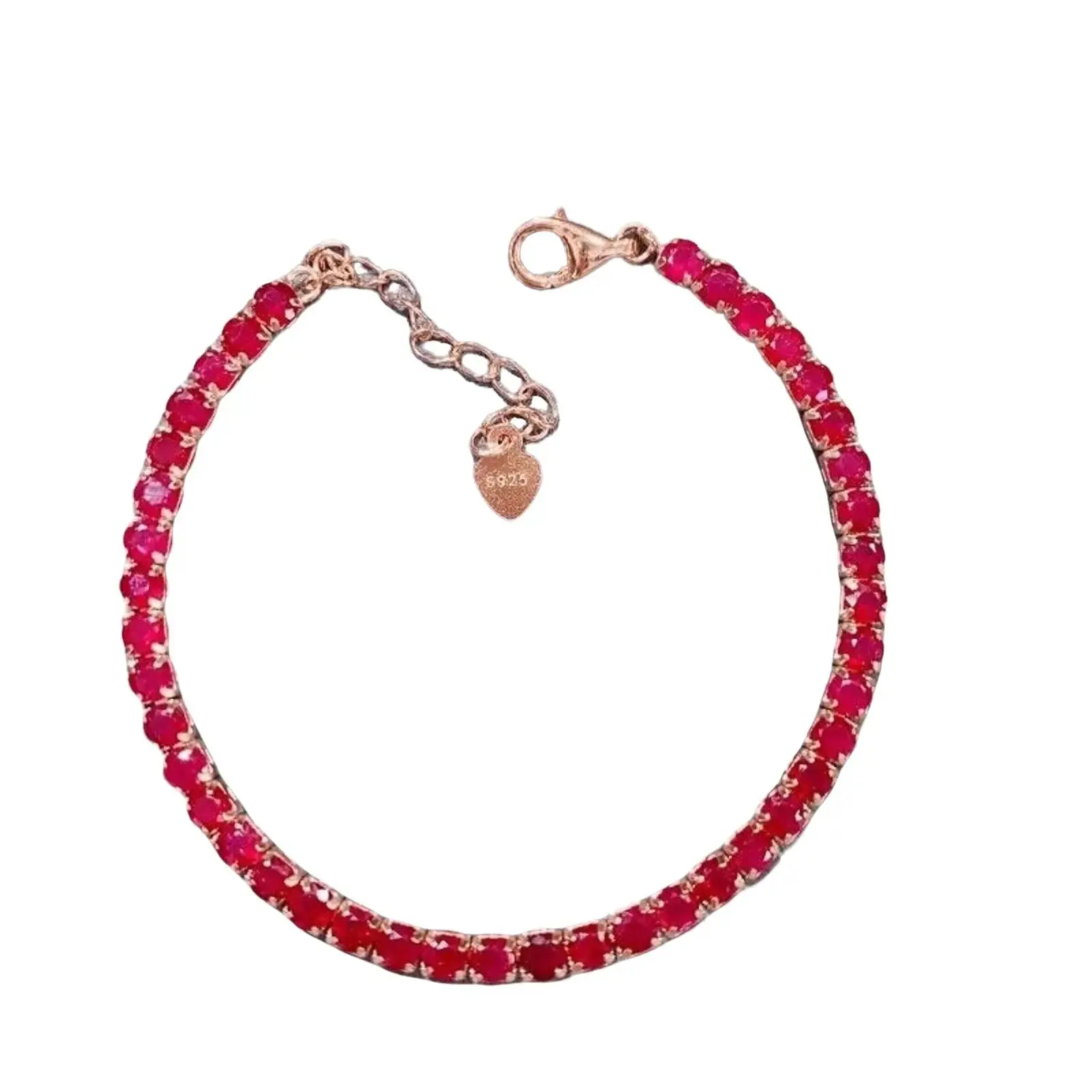 PHIMSERA Women's Elegant Classic Style Bright Red Natural Burma Ruby Gemstone Tennis Bracelet - 3mm, 8.2ct, 17cm-20cm with 3cm Adjustment, Made-to-Order Silver Jewelry for Anniversary, Adults