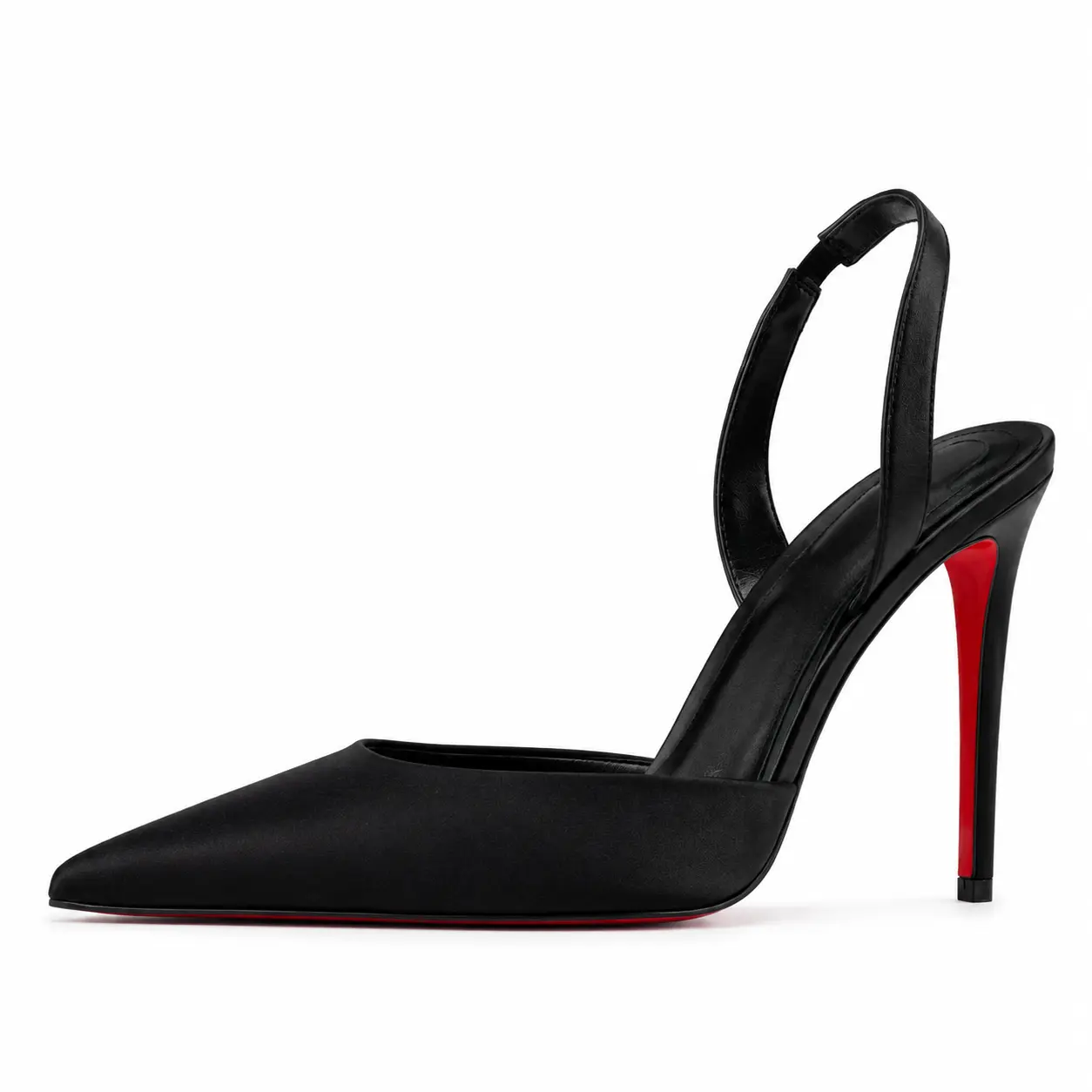 Custom Made Women's Custom Black Satin Slingback Red Bottom Stiletto Heels - Pointed Thin High Heels Footwear - Comfortable Formal Dress Shoes for Wedding, Office, Red Bottom Heels casual trendy