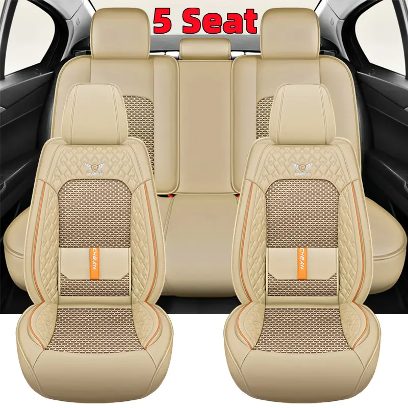 Luxury 5-Seat Full Coverage Car Seat Covers - Premium PU Leather Car Accessories, Protective, Easy-to-Clean, Breathable, Silky, Comfortable, Waist-Stabilizing Front & Rear Vehicle Covers