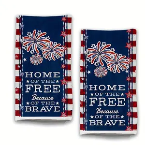 2pcs 23.6x15.7 In 4th Of July Kitchen Towels - Retro Fireworks Design With "Home Of The Free" QuoteRed White & Blue StripesDurable Polyester Dishcloths For Summer Decor Kitchen Towels And Dish ClothsRustic Americana DecorTextured