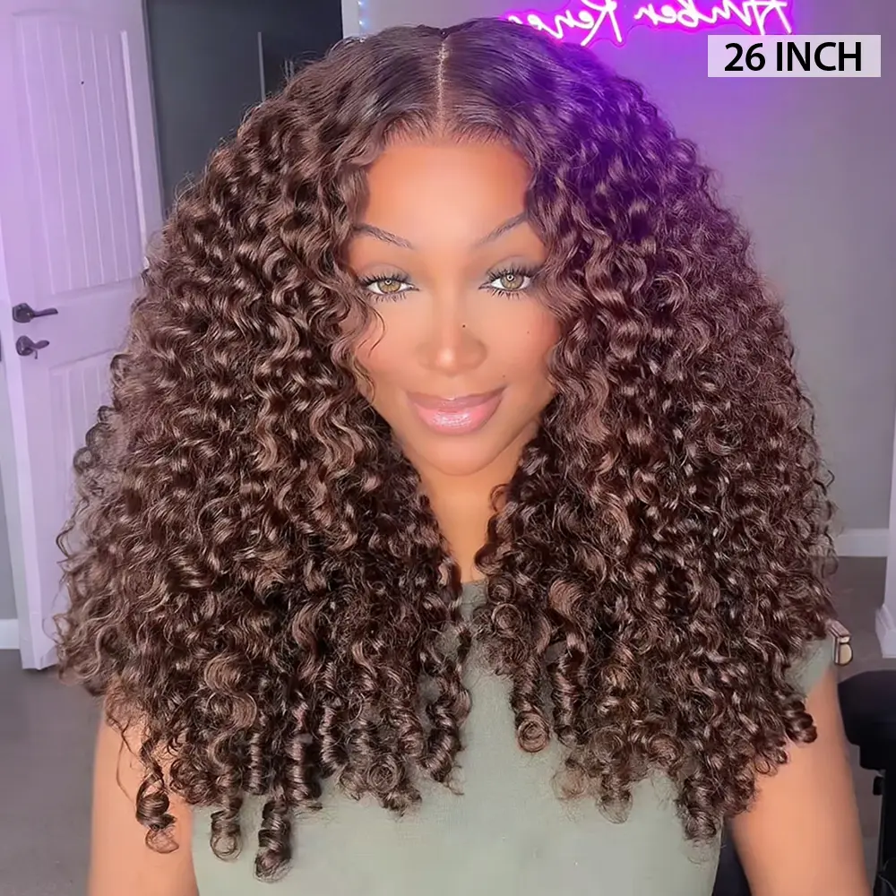 CurlyMe Burmese Curly Mocha Mousse Color 250% Thick Density Pre Cut Swiss Lace Snug Fit Wear Go Glueless Wig Pre-plucked Human Hair