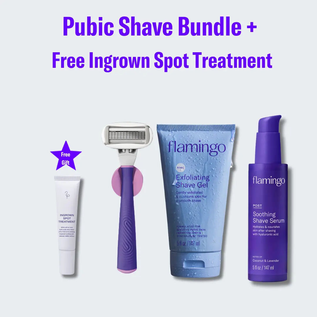 Flamingo Pubic Care Shave Routine with Coconut and Lavender after shave serum, Post shave foam Flamingo Pubic Care Shave Routine with Coconut and Lavender after shave serum, Post shave foam