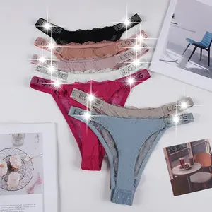 7Pcs Low Waist Seamless Underwear Rhinestone Sexy Thongs for Women Hipster T Back Panties G-String Stretch Thongs 7 Pack