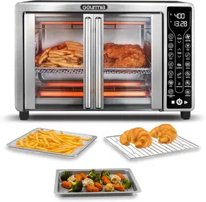 Gourmia French Door Air Fryer - 25 Qt Large Capacity Convection Oven, Fryforce 360°, Digital Display with 17 Cooking Presets, Bake, Toast, Roast, Dehydrate, Fits 12" Pizza