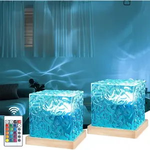 2 Pack Northern Llights Ocean Wave Projector,16 Colors Gradual Rotating Flame Water Lamp,Wave Night Light with Remote Control & Adapter for Home Decor Bedroom/Game/Party Rooms (Square)