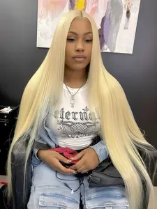 Blonde 613B Long Straight Wig — 13x4 Synthetic Lace Wig — HD Transparent Lace Front Wig — Synthetic Fiber Wig — Ideal for Photoshoots, Parties, Cosplay, Stage Performances, and Styling — 28 Inches