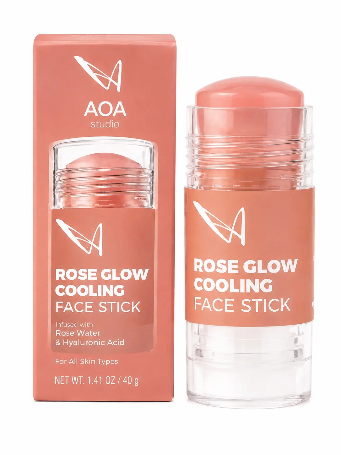AOA Studio Rose Glow Cooling Face Stick – Hydrating Face Balm with Rose Water | Cooling Skincare Stick