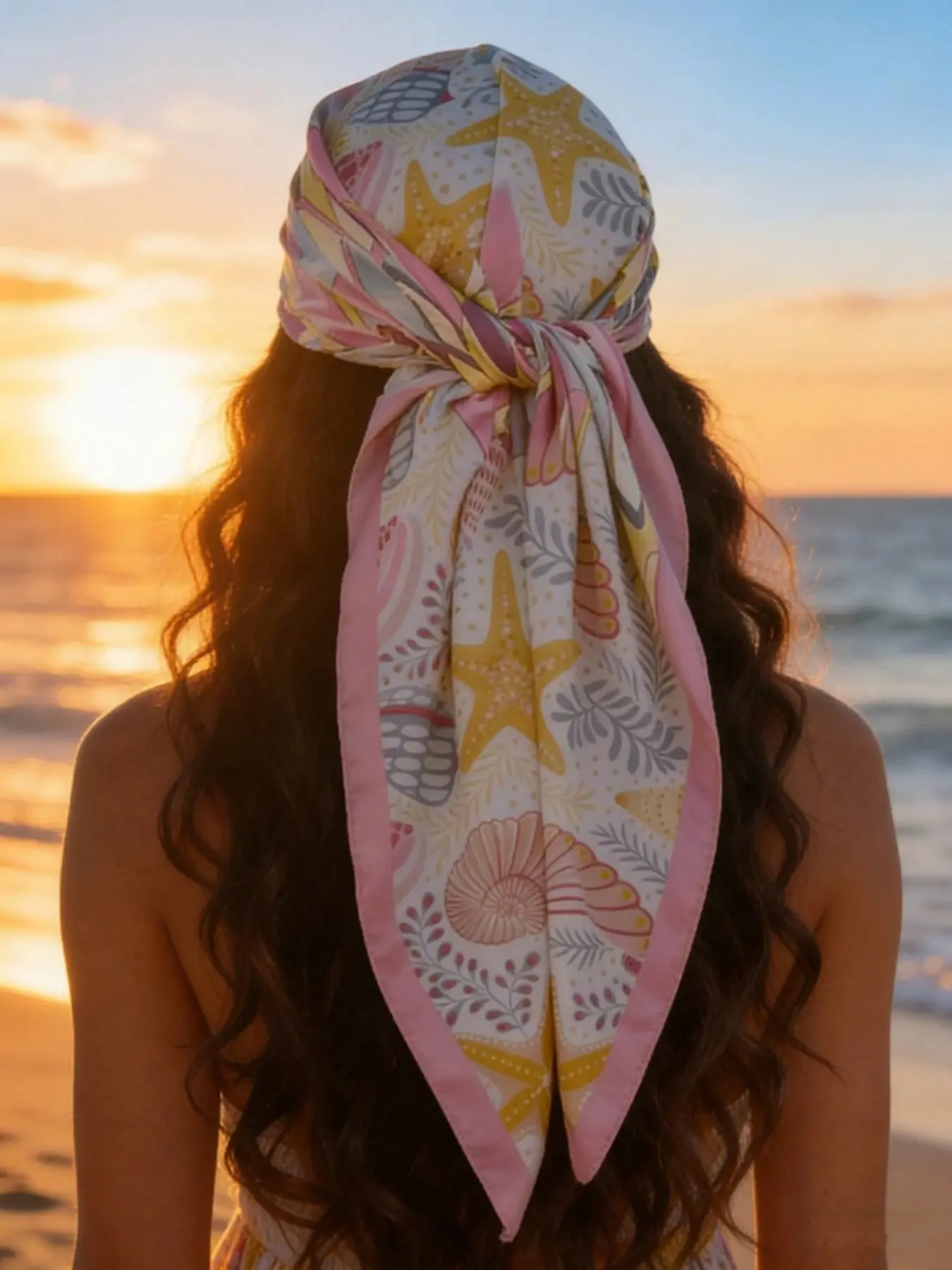 Summer Beach Vacation Boho Mediterranean Print Scarf, Perfect for Daily Wear, Stylish Accessory for Coastal, Floral Headscarf, Summer Shawl, Boho Floral Scarves