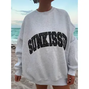 Pearl Grey Sunkissed Leopard Print Embroider Sweatshirt
