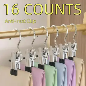 16 Pack Hooked Clothes Clips - Rustproof, Non-Slip Closet Organizer for Pants