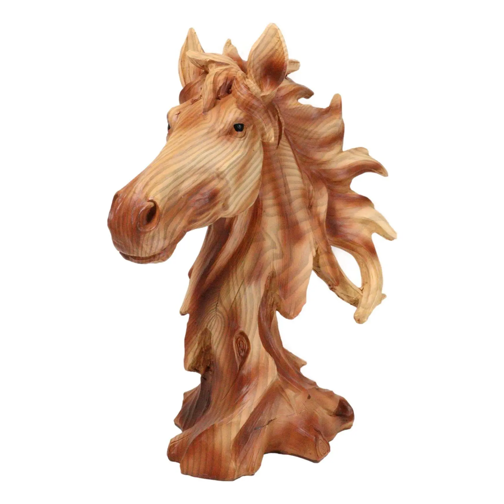 Wild Stallion Horse Bust Sculpture - 11"H Resin Figurine with Faux Cedar Wood Finish, Home Decor Ornament, Home Supplies Statue, Ornaments, Decoration